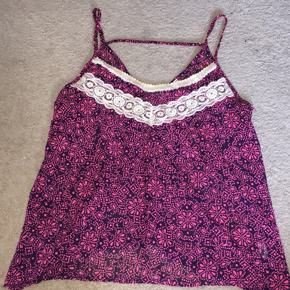pink and blue designed flowy tank top